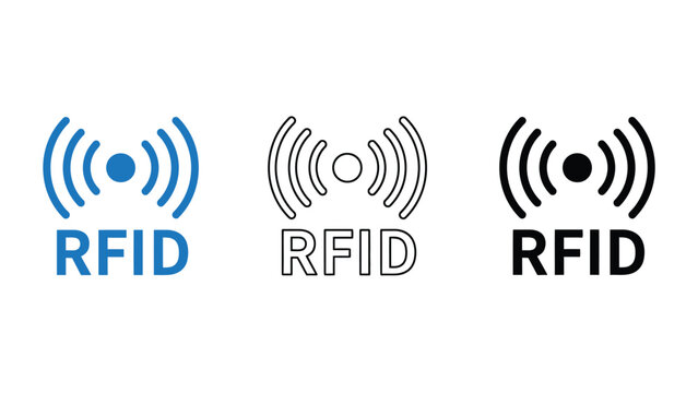 Three RFID logo designs with different colors and styles on a white background