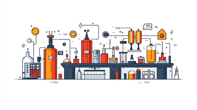 Craft beer brewing process illustration, showing equipment and workflow