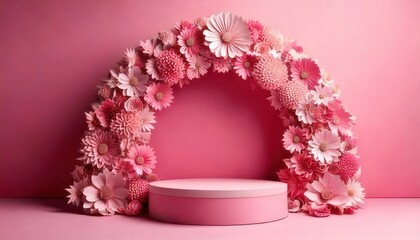 Pink Floral Arch Product Display Stand for Feminine Products.