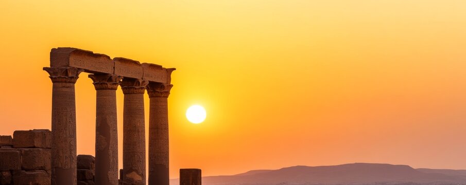 Egyptian Temple Columns at Sunset - Ancient Architecture, Egypt Travel
