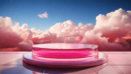 Pink Product Display Platform with Dreamy Sky Background.