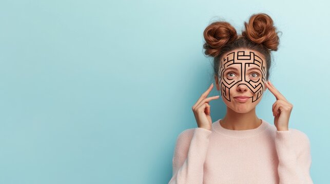 Girl with Face Maze Art, Mind Games, Puzzle