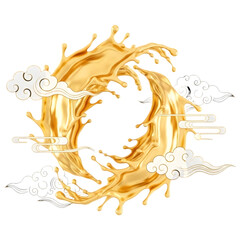 Golden Liquid Swirl Ring with Decorative Clouds