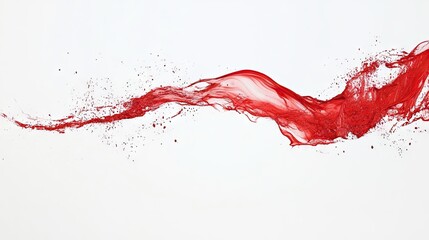 Dynamic wave of red liquid with splashes and flying droplets on white background