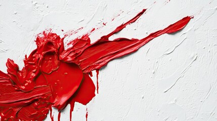 A close-up digital illustration of thick red paint strokes on a white textured background, creating a vivid and expressive abstract effect