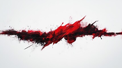 A dynamic digital art piece featuring a chaotic splash of red and black paint, creating an abstract and energetic effect against a white background
