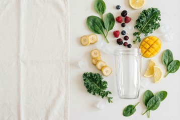 Preparing a healthy smoothie with fruits and greens in a bright kitchen setting during the day