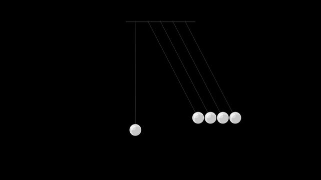 Newton&rsquo;s Cradle Motion Animation  (4balls, Loop, Long string version), Physics Concept of Energy Transfer with Alpha Channel
