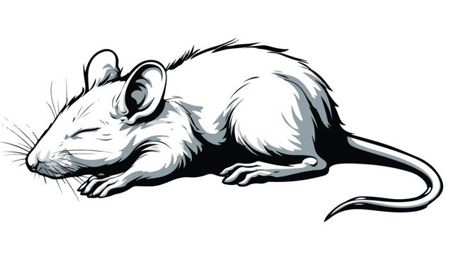Cute Cartoon Dead Mouse with Outline on White Background