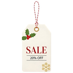 Festive Christmas Sale Label 20 Percent Off with String