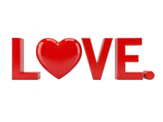 Red heart love symbol isolated on transparent background