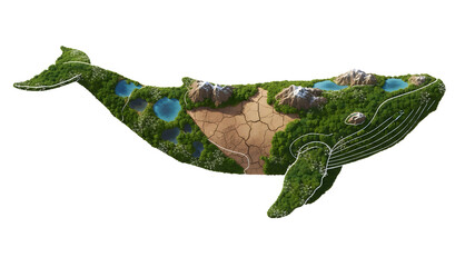 Fototapeta premium Conceptual representation of a whale as a miniature world with diverse ecosystems illustration