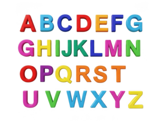 Colorful alphabet letters isolated on transparent background
