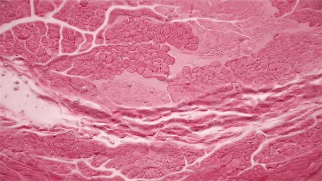 A soft pink microscopic tissue surface with organic cellular detail. Gentle microfluid motion and translucent lighting create lifelike medical realism ai generated