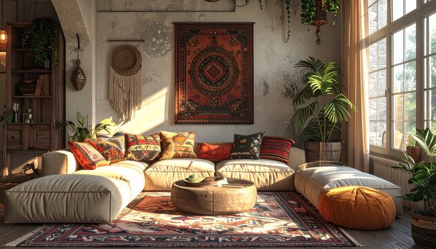 Boho-Wohnzimmer mit Vintage-Akzenten