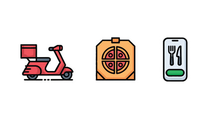 Obraz premium food delivery icons with scooter pizza and phone