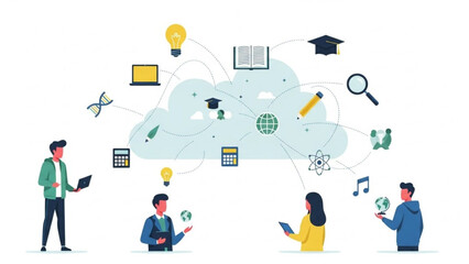 People Working on Cloud Computing with Various Devices and Icons