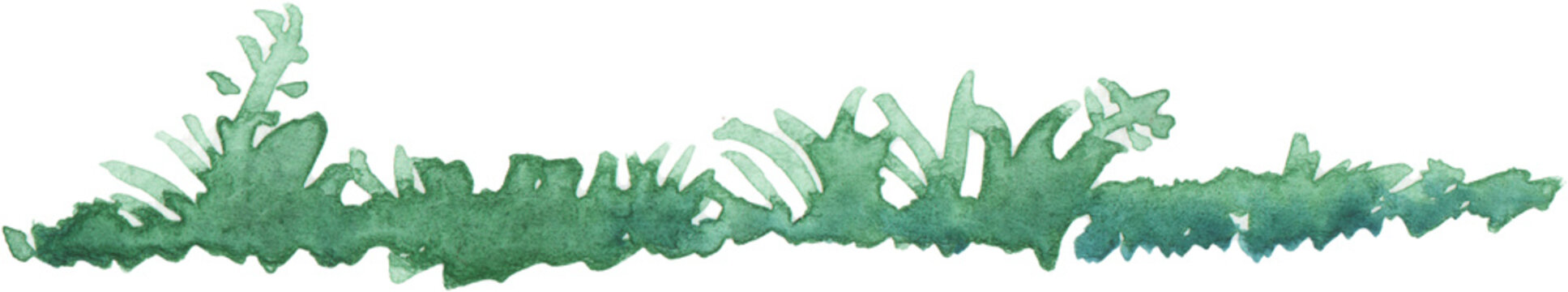 Green watercolor grass border isolated artistic nature foliage element spring texture design
