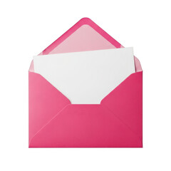 Open pink envelope with paper isolated on transparent background