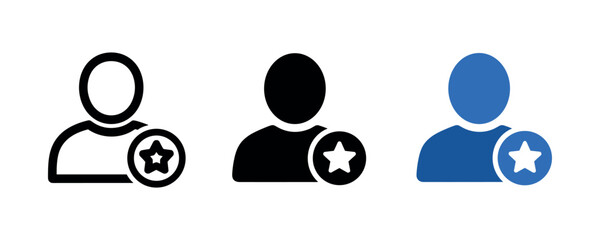 Set of user icon variations featuring star symbol in outline, solid, and color styles