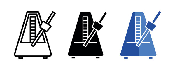 Set of metronome icons in black and blue variations