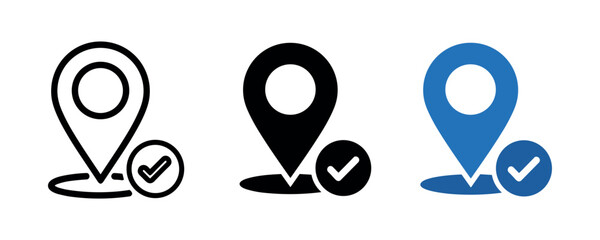 Location pin icons with checkmarks: black, blue, and outline variations