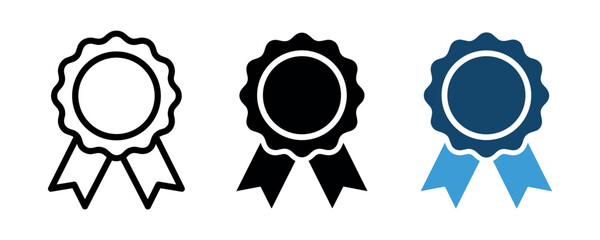 Minimalist award ribbon icons in black and blue tones