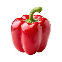 Close-up of a single, vibrant red bell pepper.  Its smooth, glossy skin shimmers under studio lighting. The stem is a bright green