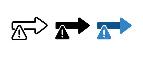Set of three arrow and exclamation warning icons in different styles