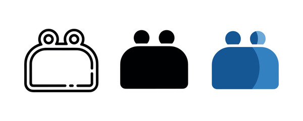 Minimalist icon set featuring coin purse and people silhouettes in line, solid, and duotone styles