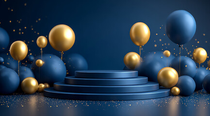 Blue and gold balloon booth background