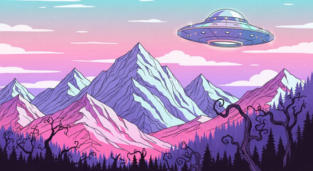 UFO Comic Space Landscape.