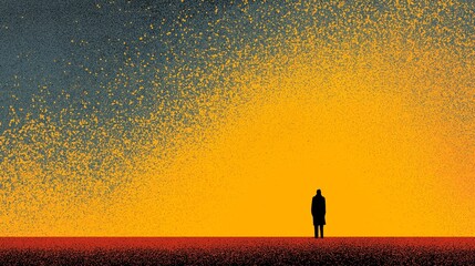 Lonely man standing in dark, empty, minimal space. Solitary man silhouette standing in an empty, dark, mysterious room, emphasizing isolation and introspection