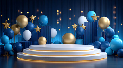 Blue and gold balloon booth background