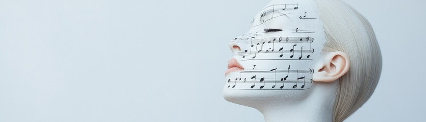 Woman's Profile with Music Notes, Sound , Creativity