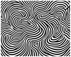 A striking black and white swirl pattern with flowing, curved lines that create a hypnotic optical effect. Versatile abstract background suitable for design, art, branding, wallpapers