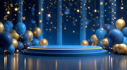 Blue and gold balloon booth background