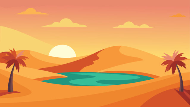 Desert oasis landscape with palm trees