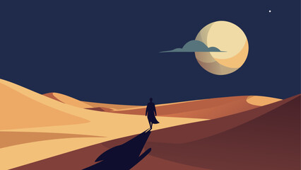 Silhouette walking across desert at night © sumona