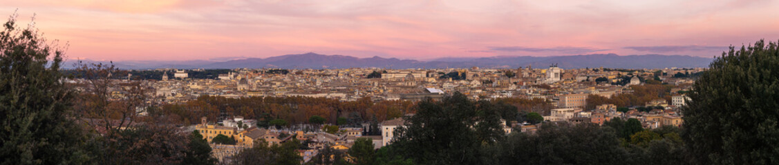 Fototapeta premium Panoramic View of Rome at Sunset from Janiculum Hill