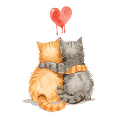 drawing with two cats hugging and a heart drawn on top of them