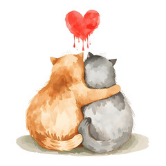 drawing with two cats hugging and a heart drawn on top of them