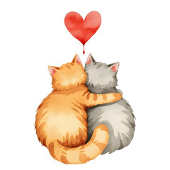 drawing with two cats hugging and a heart drawn on top of them