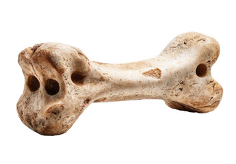 Close-up of a bone-shaped toy, light beige color, with two small holes