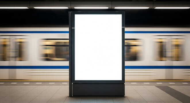 Urban Advertising Concept With Empty Billboard Mockup At Subway Platform Background