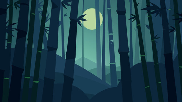 Serene moonlit bamboo grove