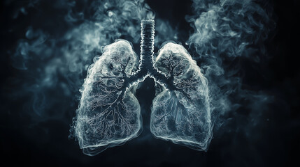Nicotine harm concept illustrating smoke lungs dissolving and health deterioration