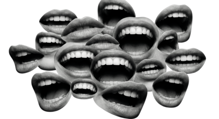 Multiple mouths open screaming in unison