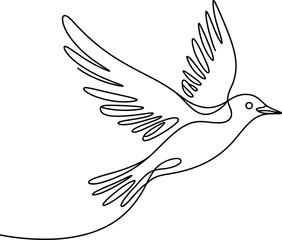 Obraz premium A black and white continuous line of a bird in flight