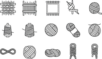 Weaving and yarn icons representing various textile and fiber craft elements © Milon Store